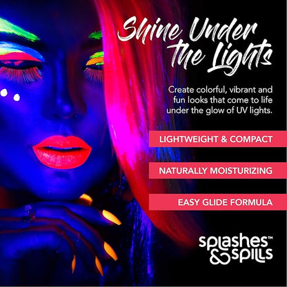 UV Blacklight Glow Eyeliner and Mascara Duo - 6 Color Variety Pack, 6ml – Day or Night Stage, Clubbing or Costume Makeup by Splashes & Spills