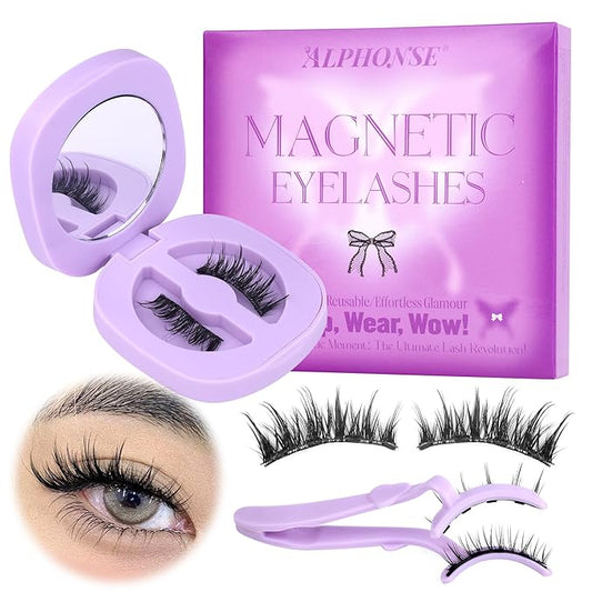 Magnetic Eyelashes Without Eyeliner Reusable Magnetic Lashes with Applicator Manga False Eyelashes Natural Look No Glue Needed pestañas postizas magneticas by ALPHONSE