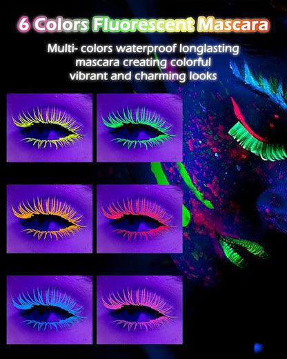 UV Glow Colored Mascara Volume and Length-1 Pcs Green Waterproof Mascara for Eyelashes, Fast Dry Curling Non Clumping Mascara,Long Lasting for St Patrick's day Party,Stage Use,Clubbing Makeup-02