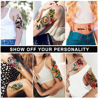 3D Watercolor Temporary Tattoo for Women Men, Colorful Small Half Arm Tattoos Flower Butterfly Cat Fake, Tiny Tattoo Sticker Tiger Wolf Waterproof