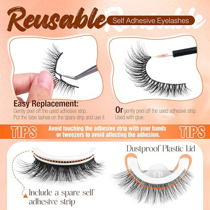 Self Adhesive Eyelashes Short 8-14mm Natural Self Adhesive Lashes No Glue Needed Invisible Band Reusable Press On Lashes without Eyeliner Cat Eye Pre Glued Mink Lashes 5 Pairs False Lashes by YDAGKH
