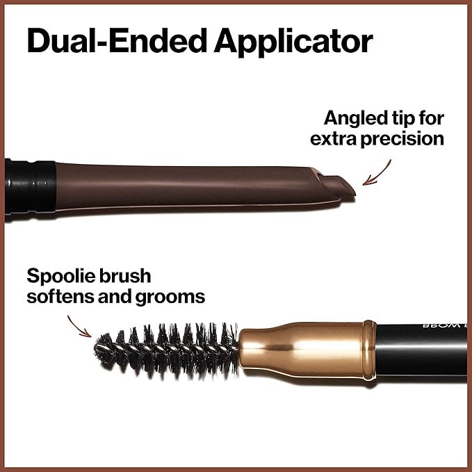 Revlon Eyebrow Pencil, Colorstay Eye Makeup with Eyebrow Spoolie, Waterproof, Longwearing Angled Precision Tip, 220 Dark Brown, 0.01 Oz