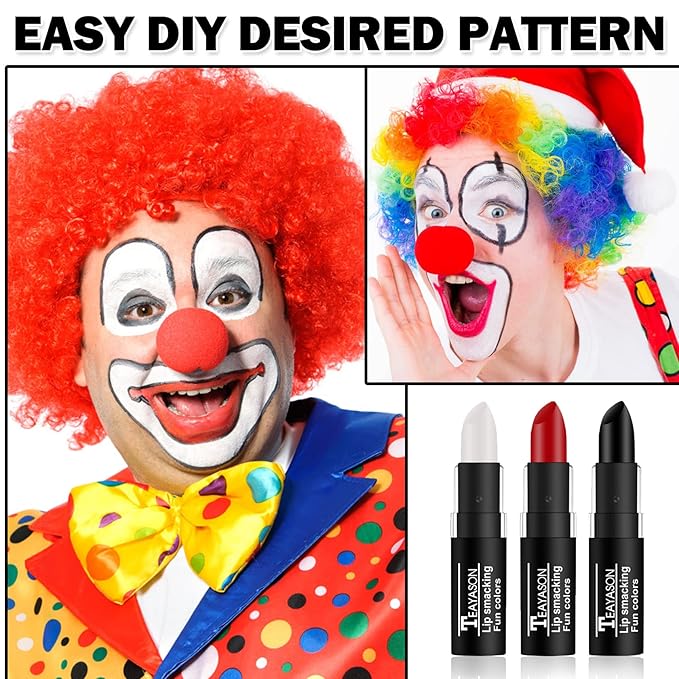 CAHIUYOA 3PCS Clown Makeup Cream Black White Green Eye Black Stick Face Body Paint Stick,Professional Joker Zombie Vampire Skeleton SFX Cosplay Halloween Makeup