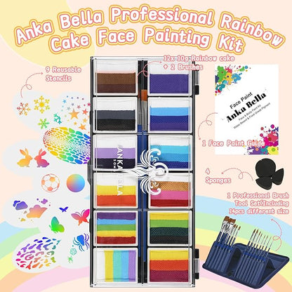Professional Face Painting Kit for Kids,12X10gm Water Based Split Cake Face Paint with Stencil & Brushes,Hypoallergenic & Non-Toxic,Gift for Birthday Parties/Halloween/Carnival