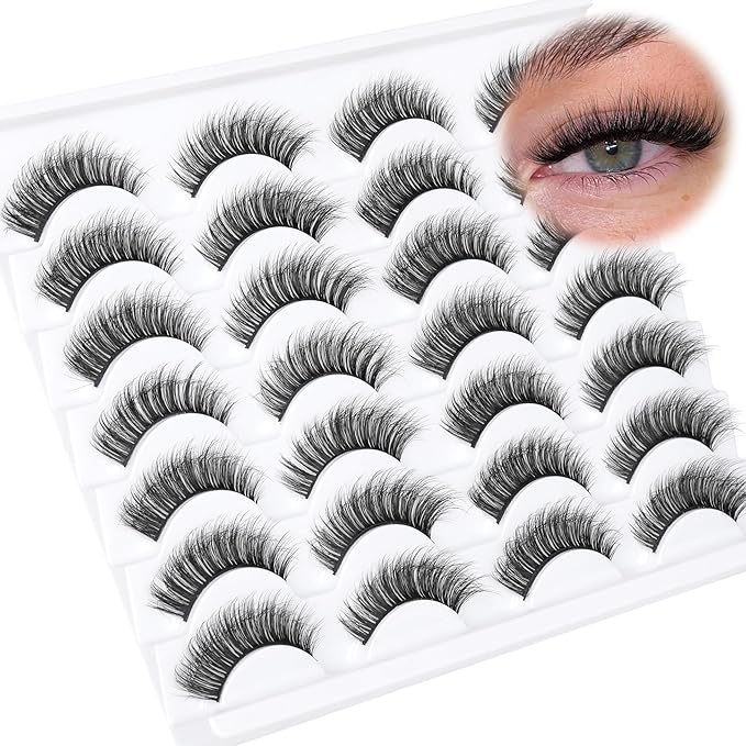 False Eyelashes Wispy Lashes Natural Fake Eyelashes Cat Eye Lashes that Look Like ExtensionsMink Lashes Pack by TNFVLONEINS