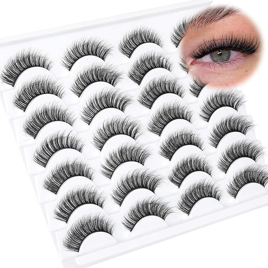 False Eyelashes Wispy Lashes Natural Fake Eyelashes Cat Eye Lashes that Look Like ExtensionsMink Lashes Pack by TNFVLONEINS