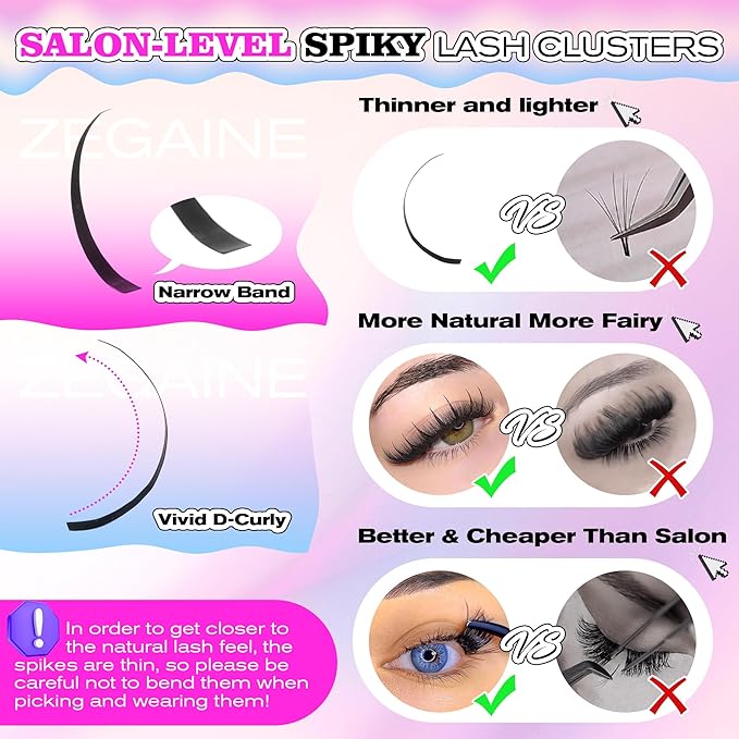 Thick Lash Clusters With Spikes 100D Long Mega Eyelash Clusters 20MM Spikes Individual Lashes 340Pcs Spikes Lash Clusters 13-21MM Volume Eyelash Extensions Wispy Lash Clusters 10-20MM by Zegaine