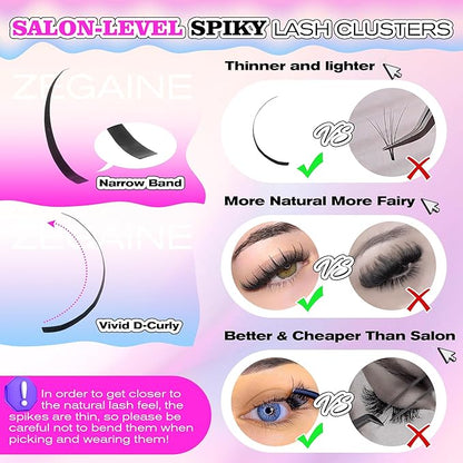 Thick Lash Clusters With Spikes 100D Long Mega Eyelash Clusters 20MM Spikes Individual Lashes 340Pcs Spikes Lash Clusters 13-21MM Volume Eyelash Extensions Wispy Lash Clusters 10-20MM by Zegaine