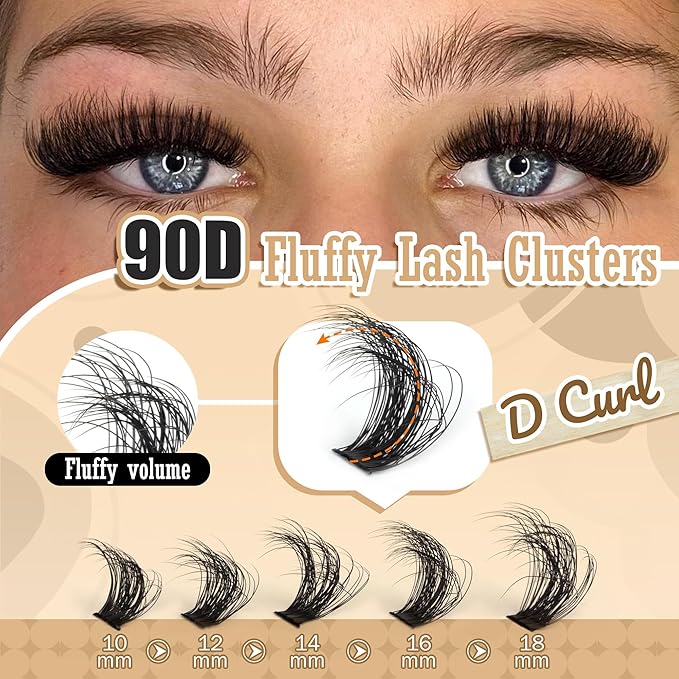 DIY Lash Clusters Full Volume Eyelash Extension 10-18MIX D Curly Individual Lash Clusters 90D Individual Lashes Extensions Clusters Lashes DIY Lash for Beginners by Focipeysa