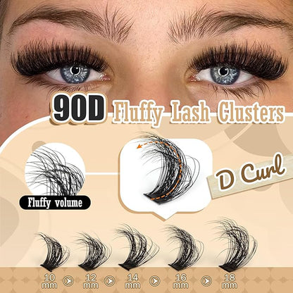 DIY Lash Clusters Full Volume Eyelash Extension 10-18MIX D Curly Individual Lash Clusters 90D Individual Lashes Extensions Clusters Lashes DIY Lash for Beginners by Focipeysa