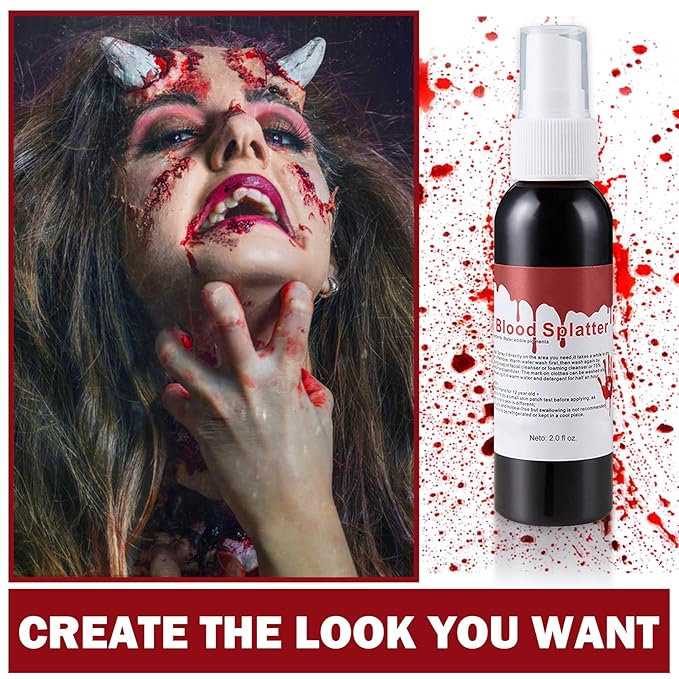 Fake Blood Spray Realistic Washable Fake Blood Cream Black Stipple Sponge,Halloween Fake Blood Makeup Kit for Blood Splatter Clothes Zombie Vampire Sfx Cosplay
