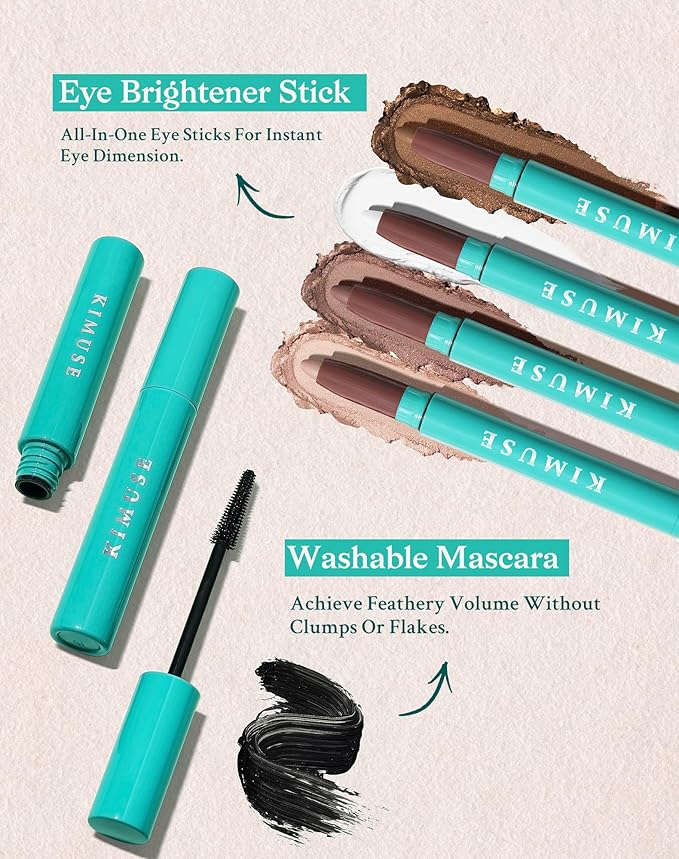 KIMUSE Eyeshadow Stick + Liquid Mascara Kit, Lightweight, Long Lasting, Crease-Proof, Smudge-Proof Eye Makeup Set