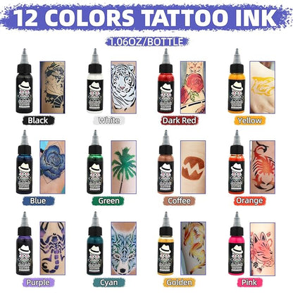 Ophir Airbrush Body Paint, 12x Airbrush Tattoo Ink Pigment Set for Airbrushing Temporary Tattoo Airbrush Body Tattoo Colors 1.06oz/Bottle