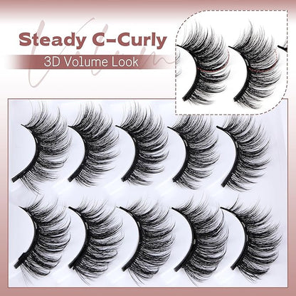 Newcally Magnetic Eyelashes with Eyeliner Kit Reusable Wispy Lashes Natural Look Magnetic Lashes Kit C-curly No Glue Needed 5 Pairs False Lashes with Magnetic Eyeliner & Tweezers
