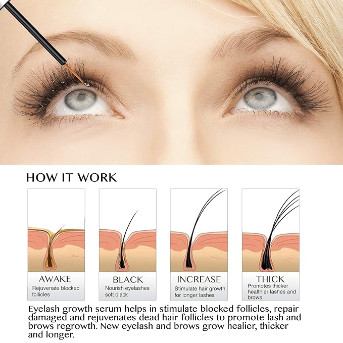 Natural Lash Growth Serum - Eyebrow Growth Enhancer - Eyelash Booster to Grow Longer Eyelashes - Lash Boost & Brow Enhancing Serum