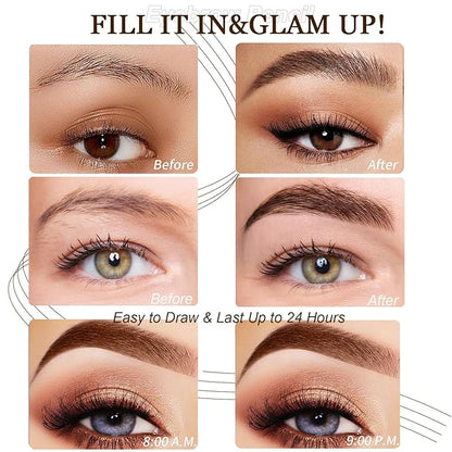 Microblading Eyebrow Pen-Upgraded Eye Brow Pencils for Women Brown with Micro-Fork Tip Applicator, Smudge-Proof and Waterproof Eyebrow Pencil for Natural Hair-Like, Last All-Day Wear, Light Brown