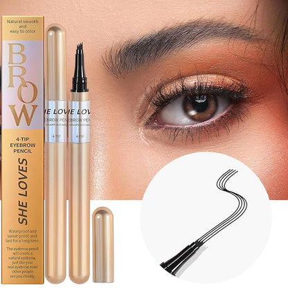 Magic Eyebrow Pencil, 2024 New 3D Microblading Waterproof Eyebrow Pencil, Natural Makeup Fine Stroke Magic Eyebrow Pencil with 4 Micro-Fork Tip for Women(Black)