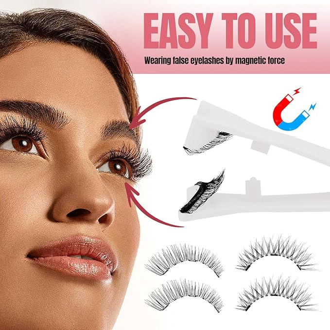 Magnetic Eyelashes, 2 Pairs 2 Style Reusable Magnetic Lashes without Eyeliner, No Glue Needed Natural False Eyelashes Durable Wispy lashes with Applicator By FADVAN (K1+K2)