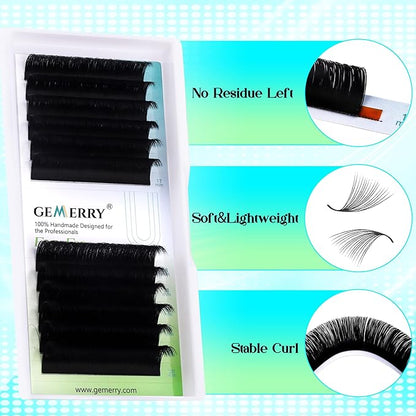 GEMERRY Lash Extension Easy Fan Lash Extensions Rapid Blooming 03 05 07 C/D Curl 8-20mm Volume Lash Extensions Mixed & Single Length Tray Self Fanning Eyelash Extension(0.03-D-15-20)