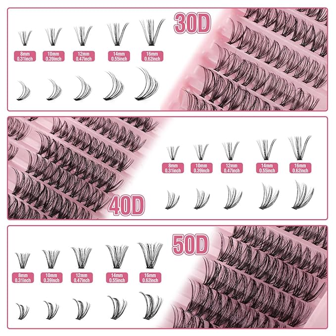 Lash Clusters 300PCS 30D 40D 50D Mixed Volume Wispy Eyelash Extensions 8-16mm D Curl Cluster Lashes Natural Look Professional DIY False Eyelashes Clusters