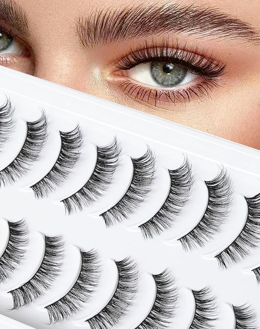 False Lashes Natural Lashes Wispy False Eyelashes Natural Eyelashes Fake Eyelashes Fake Lashes Pack 10 Pairs 12mm Calla Lily