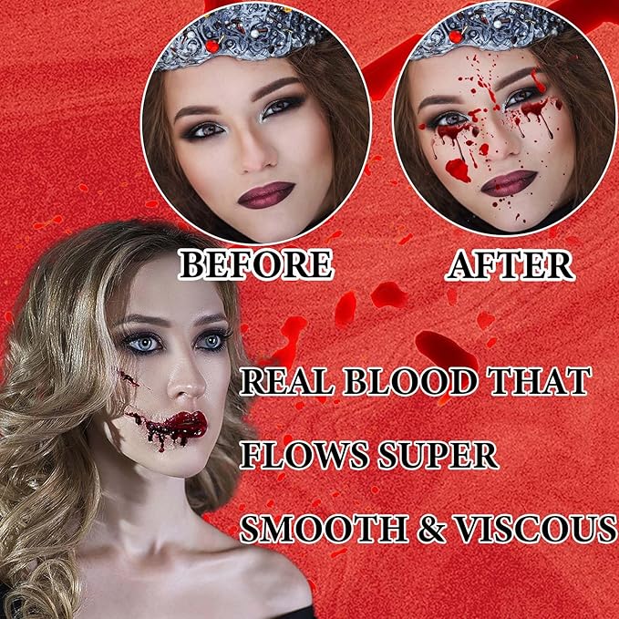 2 Pcs Fake Blood Spray,2.46 oz Fake Blood Makeup,Halloween Liquid Fake Blood Washable Splatter Sfx Makeup Kit,Suitable for Clothes Zombie Vampire Halloween Makeup Kit