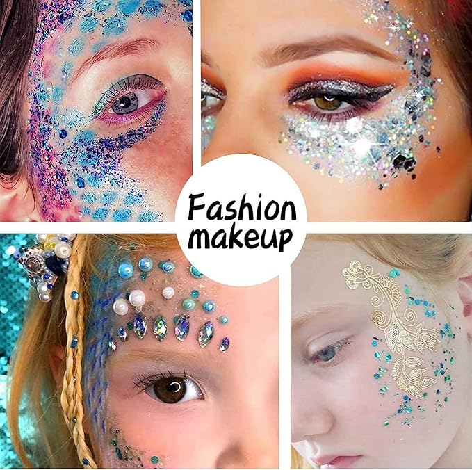 Pack of 24 Colors Chunky and Fine Glitter Mixed,Nail Art Face Body Hair Iridescent Sequins Loose Glitter,DIY Epoxy Resin Craft Slime Tumbler Making Flakes Powder