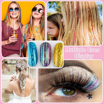 Body Face Chunky Glitter Gel & Hair Tinsel Kit for Halloween, Christmas, New Year Party, Rave Festival Accessories