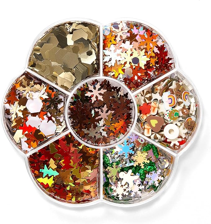 Rose Flower Christmas Chunky Glitter, 5 Boxes Mixes Sequins 3D Holographic Iridescent Theme Festival, Snowflakes, Santa Claus, Tree Craft, Santa Claus Decorate for DIY Arts Face Hair Body Nail