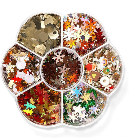 Rose Flower Christmas Chunky Glitter, 5 Boxes Mixes Sequins 3D Holographic Iridescent Theme Festival, Snowflakes, Santa Claus, Tree Craft, Santa Claus Decorate for DIY Arts Face Hair Body Nail