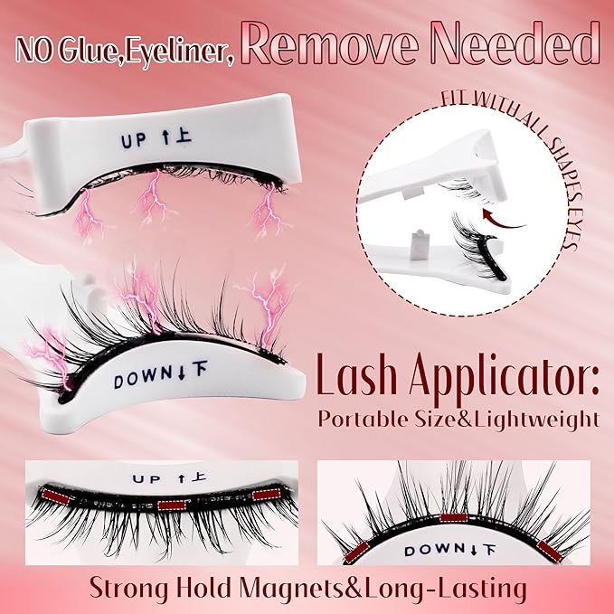 GEMERRY Magnetic Eyelashes 2 Pairs Magnetic Lashes Natural Look Magnetic Eyelashes with Applicator and Mirror No Glue&No Eyeliner Needed False Eyelashes Magnetic Lashes Kit Easy to Use