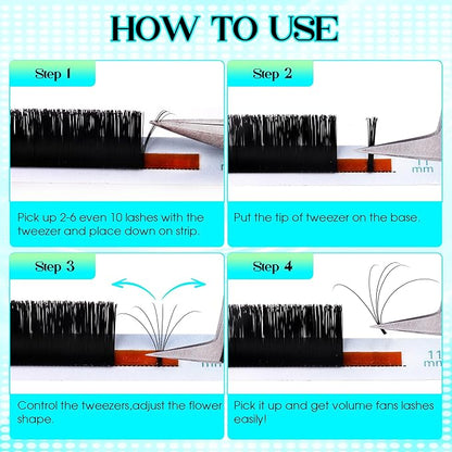 GEMERRY Lash Extension Easy Fan Lash Extensions Rapid Blooming 03 05 07 C/D Curl 8-20mm Volume Lash Extensions Mixed & Single Length Tray Self Fanning Eyelash Extension(0.1-D-8-14)