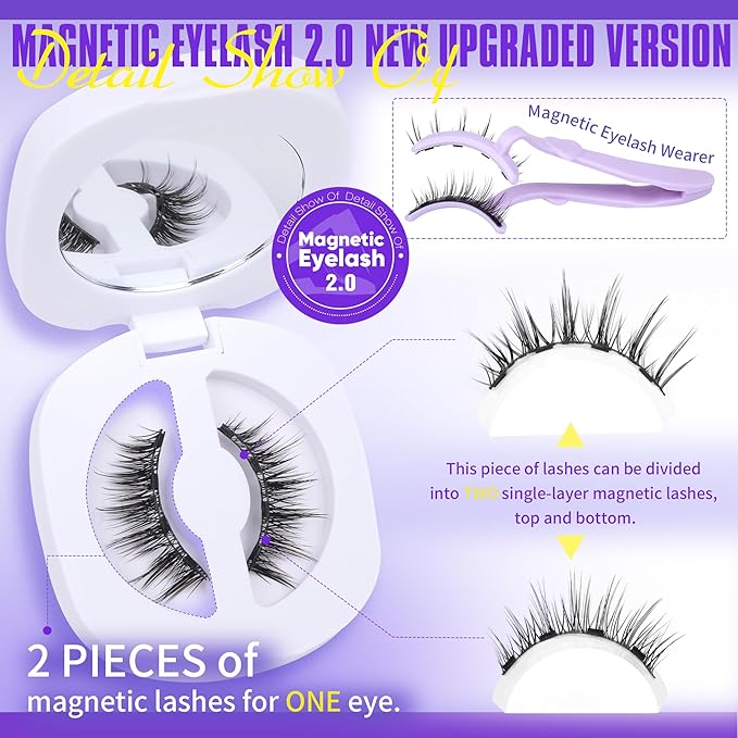 Natural Lashes Magnetic Eyelashes without Eyeliner No Glue Needed Magnet Lash with Applicator Strip Reusable Eyelash Magnetc 1 Pair