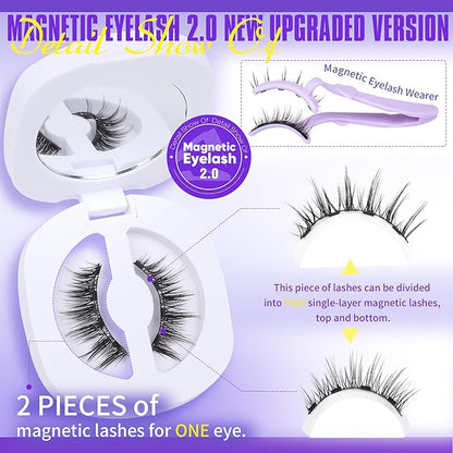 Natural Lashes Magnetic Eyelashes without Eyeliner No Glue Needed Magnet Lash with Applicator Strip Reusable Eyelash Magnetc 1 Pair