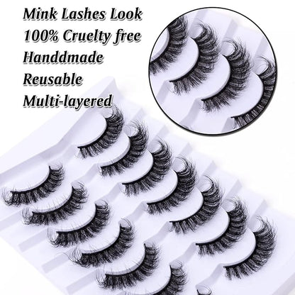 Fluffy False Eyelashes Cat Eye Wispy 3D Faux Mink Lashes Fake Eyelashes Strip - 7 Pairs, Z01