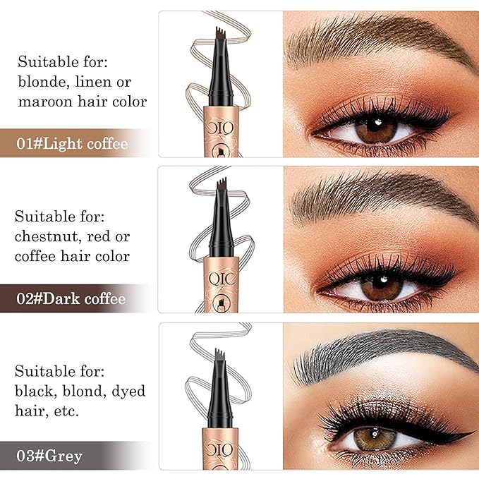 2 Pcs Eyebrow Tattoo Pencil,3D Microblade Eyebrow Pen with 4 Fork Tip Magic Eyebrow Pencil Waterproof Smudge-proof Natural Eyebrow Hair Micro Eye Brow Pencil for women (Grey)