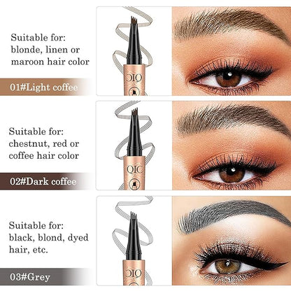 2 Pcs Eyebrow Tattoo Pencil,3D Microblade Eyebrow Pen with 4 Fork Tip Magic Eyebrow Pencil Waterproof Smudge-proof Natural Eyebrow Hair Micro Eye Brow Pencil for women (Dark Brown)