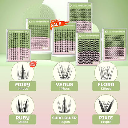 Fairy Lash Clusters Kit Manga Lash Extension Kit D Curl KEYYOU 144Pcs Eyelash Extension Kit Wispy Natural Invisible Band Lash Kit with Waterproof DIY Lash Extension Kit at Home(Fairy-D-8-18MIX)