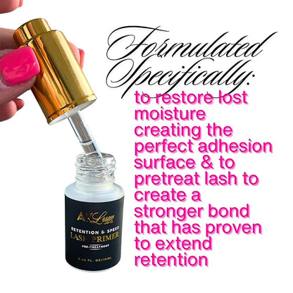 AK Lash Primer | Retention & Speed Pre-Treatment 10ml - Boosts Adhesion, Improves Bond Retention, Ideal for Natural Lashes and Eyelash Extensions, Semi-Permanent Eyelash Extension Supplies