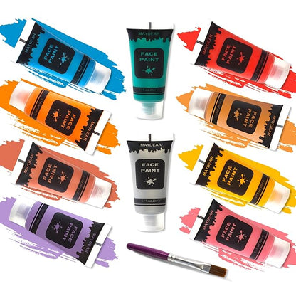Maydear 10 Colors Face Body Paint Set, Safe Non-Toxic Liquid Paint for Adults and Children, Halloween, Cosplay - Pearl 0.7 FL OZ. Each
