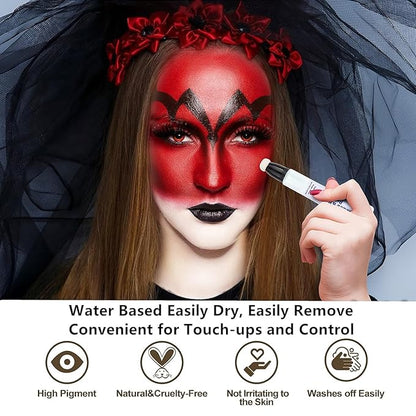 Go Ho Red Black and White Face Body Paint Sticks,Water Based Washable Easily,Smooth and Full Coverage for Halloween Costumes Cosplay SFX Skull Vampire Zombie Clown Makeup
