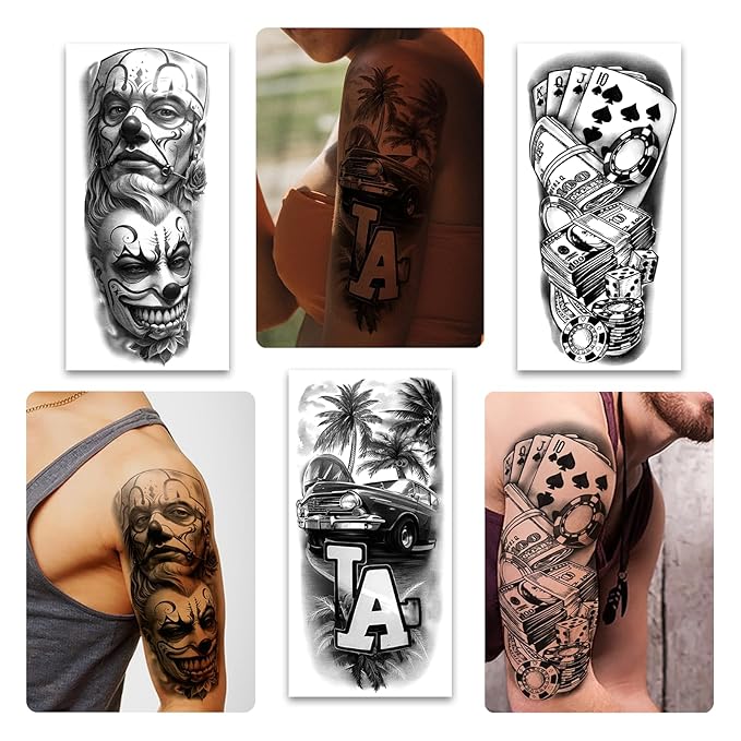 Chicano Temporary Tattoos Adult, Large Fake Tattoos Chicano Guadalupe Gangster Prisoner Day of the Dead, Lowrider Style Culture Mexico Clown Tattoo Stickers for Men Women, 77 Sheets