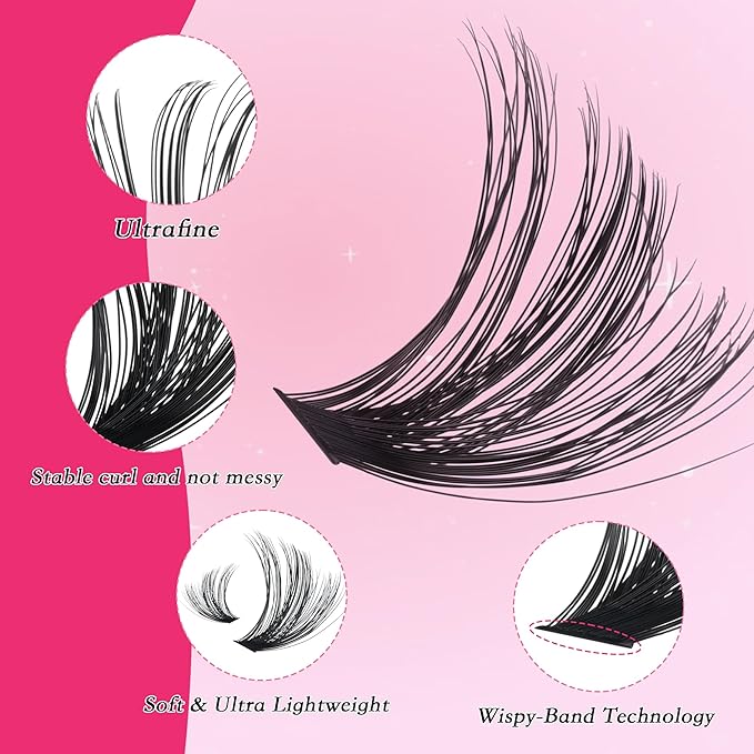 Lash Clusters 600PCS - Eyelash Clusters 20D+30D+40D+50D+60D+80D Wispy Individual Lashes D Curl Lash Extension 10-18MM Natural Lash Clusters DIY Cluster Eyelash Extensions for Beginners