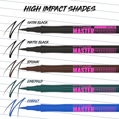 Maybelline Eyestudio Master Precise All Day Waterproof Liquid Eyeliner Makeup, Matte Black, 1 Count (Packaging May Vary)