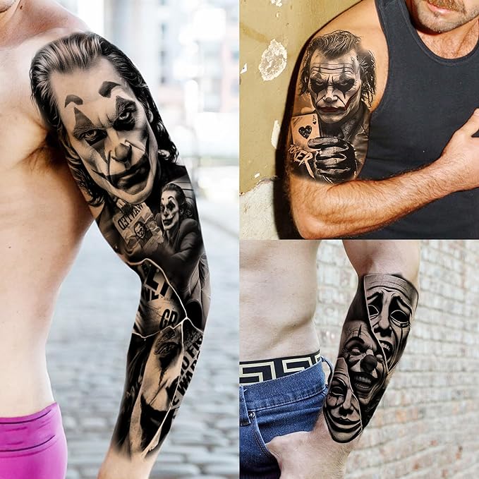 18 Sheets Chicano Full Arm Temporary Tattoos For Men Women Thigh, Chicana Guadalupe Joker Gangster Nun Girl Fake Sleeve Tattoos For Adults, Temp Bulk Jesus Christ Prison Black Halloween Tattoo Sticker