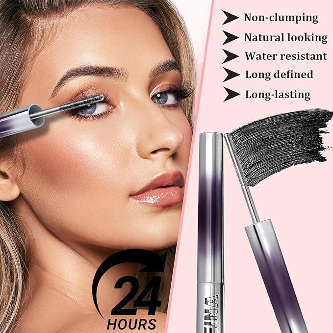 2PCS Iron Wand Mascara, 2025 New Black Washable Metal WandMascara, 3D Curling Iron Wand Fiber Lash Mascara Extension Super Volume Eyelash Non-Clumping Smudge-Proof Long Lasting Flake-Proof