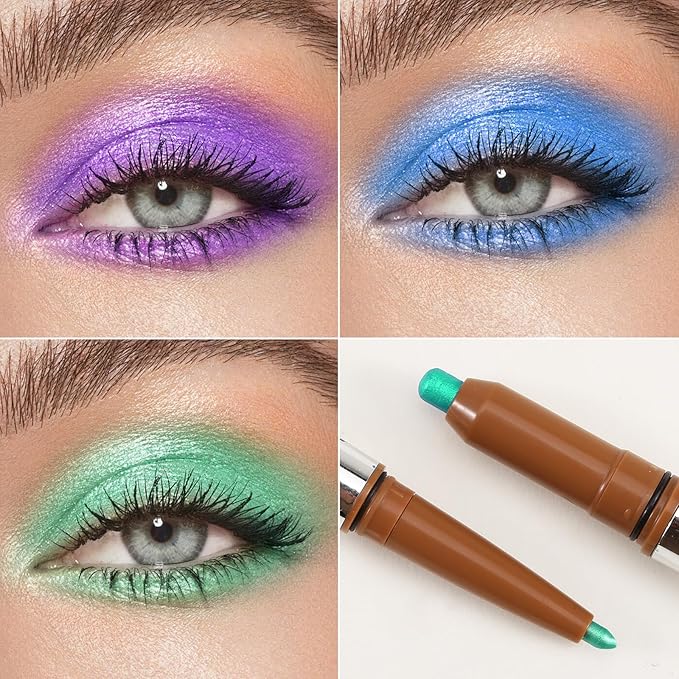 Glitter Eyeshadow Stick, Dual-Ended Eyeshadow Pencil Eyeliner, Eyeshadow Powder and Smooth Eye Liner, Waterproof Makeup Crayon, Long Lasting Eye Brightening Stick