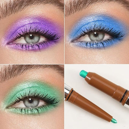 Glitter Eyeshadow Stick, Dual-Ended Eyeshadow Pencil Eyeliner, Eyeshadow Powder and Smooth Eye Liner, Waterproof Makeup Crayon, Long Lasting Eye Brightening Stick