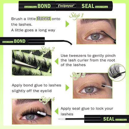 Focipeysa Lash Clusters DIY Lash Extension Kit 60P Eyelash Extension Wispy Individual Lashes Extension with Bond and Seal Glue, Lash Applicator DIY at Home for Beginner (60P 10-18MM)