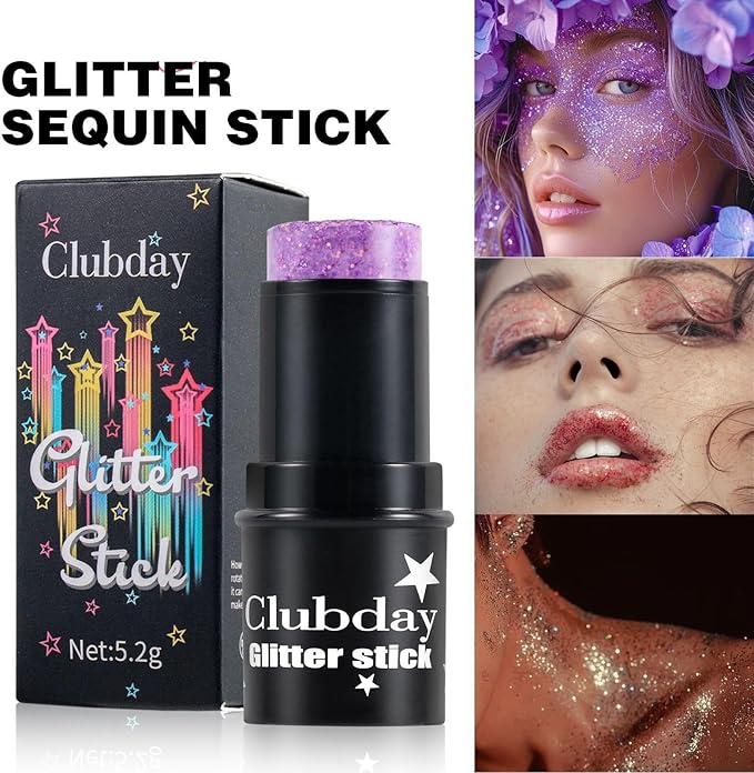 Body Glitter Stick, 4 PCS, Sparkling Holographic Mermaid Paint Sequins Shimmer Eyeshadow, Mermaid Holographic Glitter Gel, Waterproof Chunky Makeup Multiuse Glitter for Face Hair Nails, 036